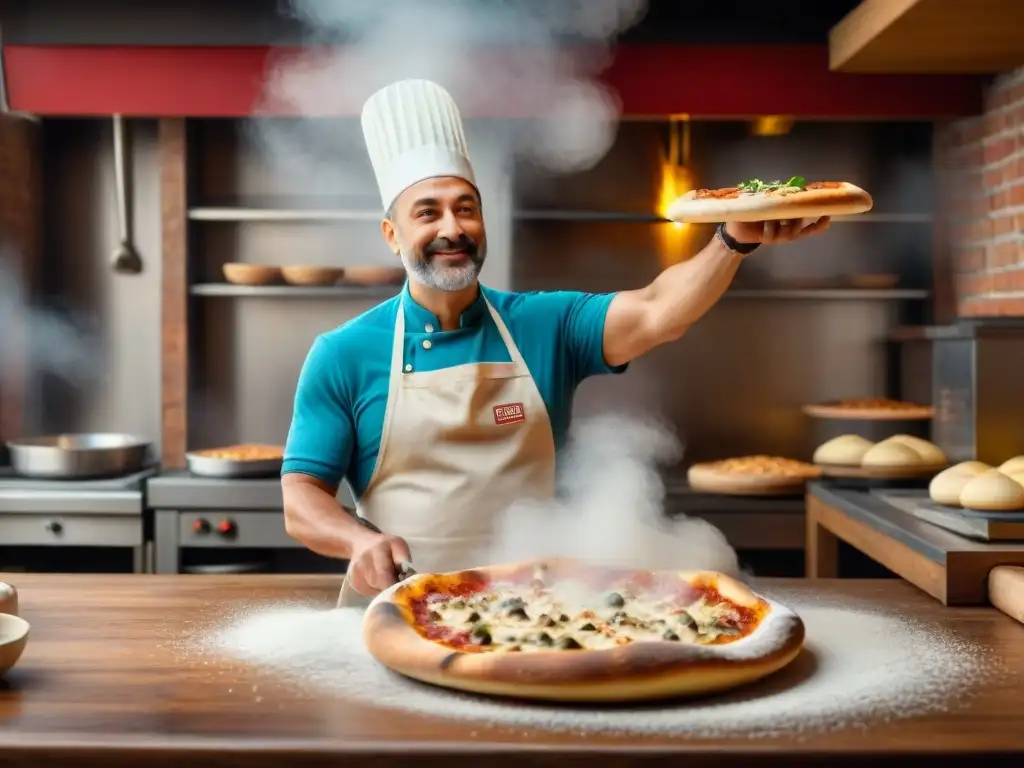 Un pizzaiolo experto en acción, mostrando técnicas para preparar pizza perfecta