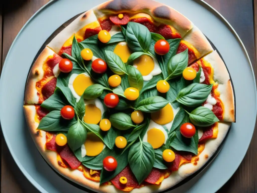 Pizzas creativas arte culinario: Obra maestra con ingredientes imitando una famosa pintura, detalle y color vibrante