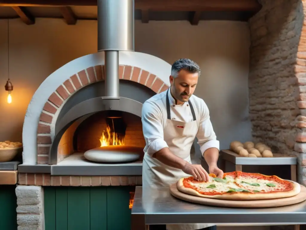 Un pizzero experto estira masa en una pizzería toscana con horno de leña, en medio de la reinvención moderna de la pizza