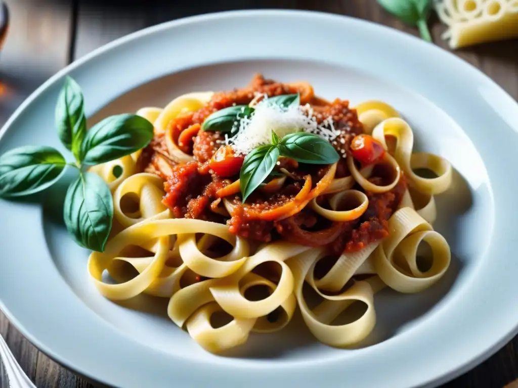 Plato de pasta casera con salsa de tomate, albahaca y queso parmesano en un ambiente de cocina italiana curso cocina italiana influencer gastronómico