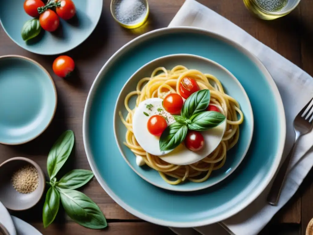 Platos icónicos de la cocina italiana: una obra de arte gastronómica con risotto, caprese, spaghetti alle vongole y tiramisú en platos de cerámica