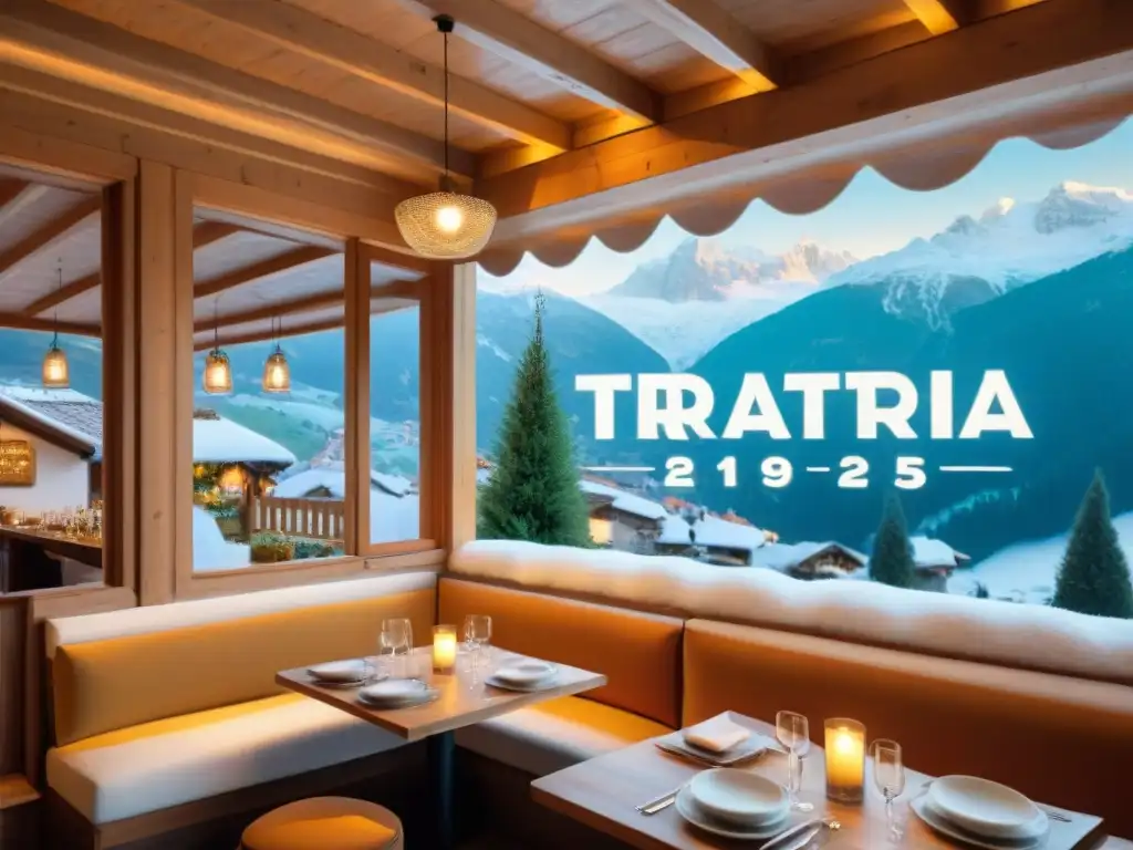 Platos tradicionales de cocina italiana en acogedora trattoria alpina en los Alpes nevados