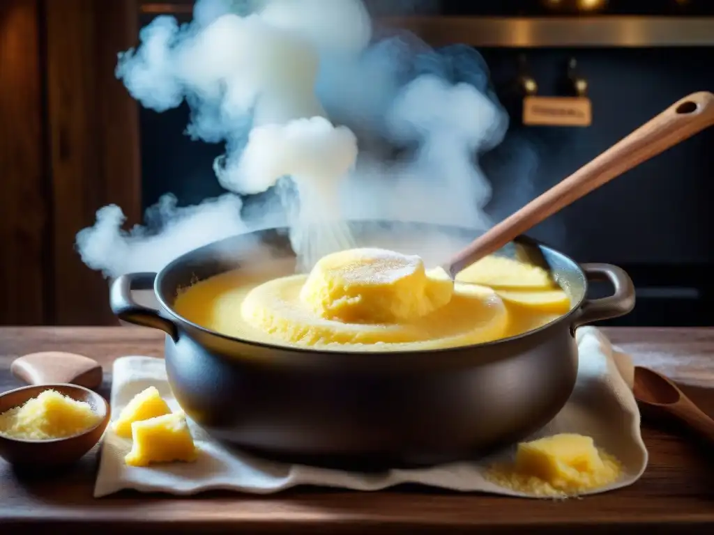 Deliciosa polenta cremosa en cocina italiana Preparando polenta cremosa en cocina italiana: recetas tradicionales de cocina italiana