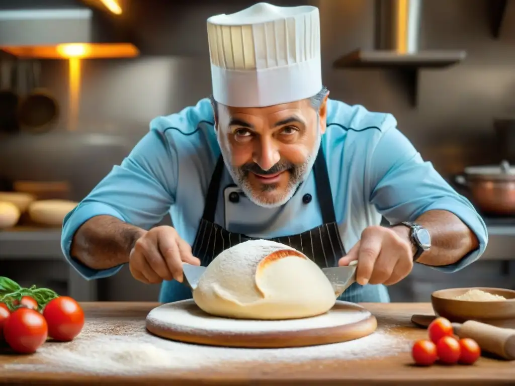 El prestigioso chef Antonino Esposito en su elemento, creando con destreza una pizza napolitana