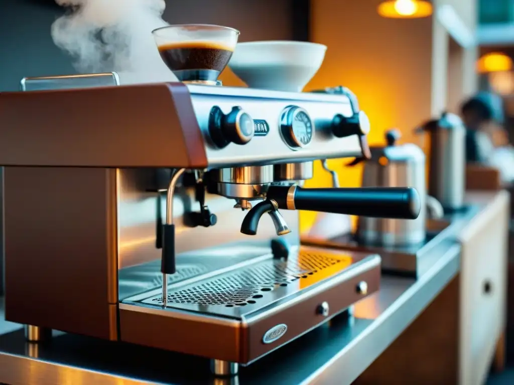 Degustación privada espresso cocina italiana: Barista preparando un espresso en una cafetería acogedora llena de cultura italiana del café