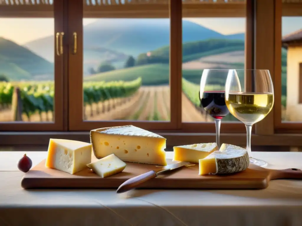 Exclusiva degustación de quesos italianos en mesa rústica Una degustación privada de quesos italianos en una mesa rústica con Parmigiano Reggiano, Gorgonzola y más, iluminada por luz natural cálida