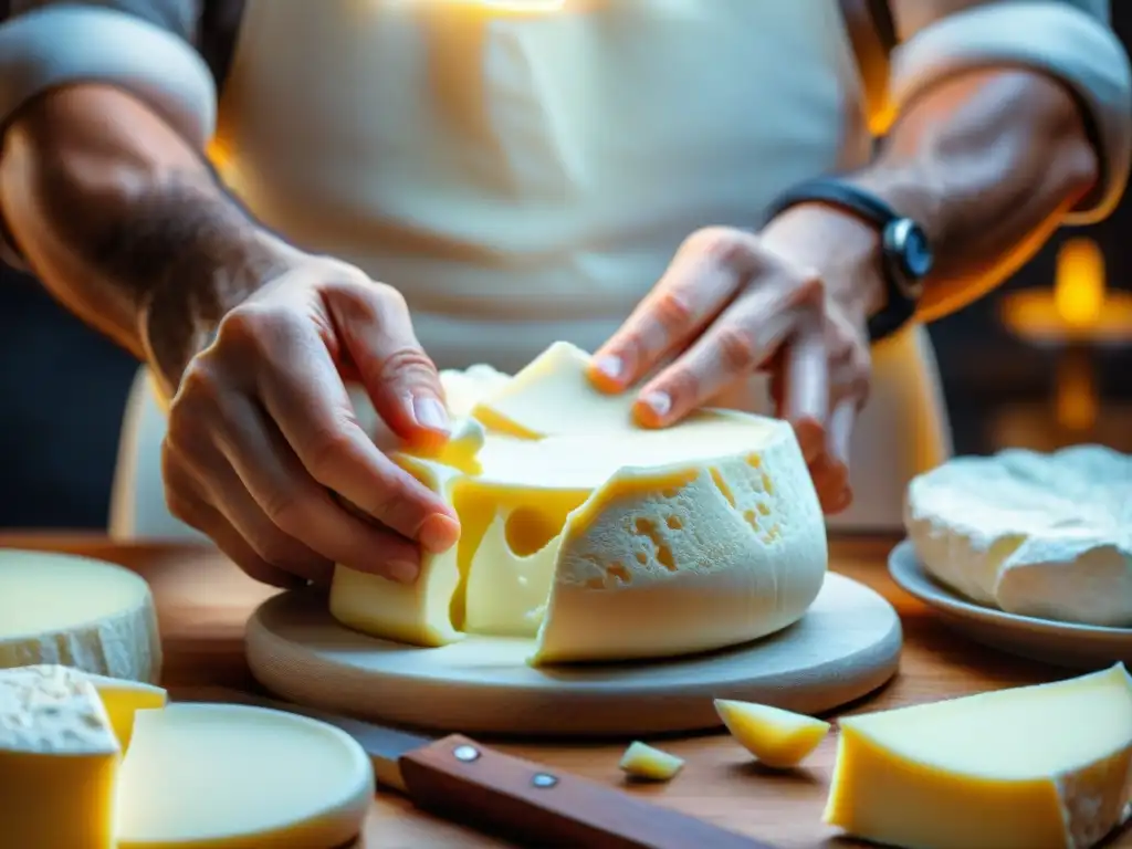 Un proceso meticuloso de estirar a mano el cuajo fresco para crear el Queso Robiola