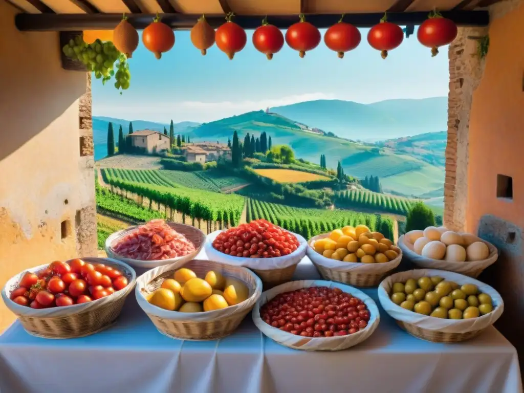 Productos DOP e IGP de la cocina italiana en un mercado tradicional vibrante y colorido