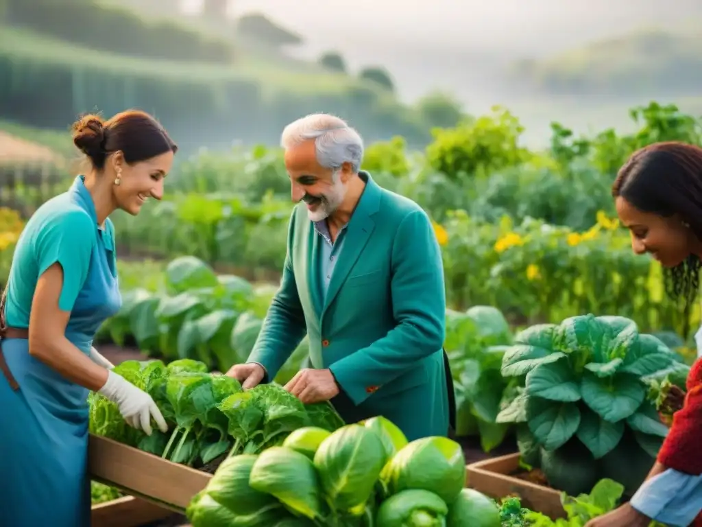 Proyectos comunitarios sostenibles en Italia: Comunidad diversa en jardín verde, armonía y trabajo en equipo