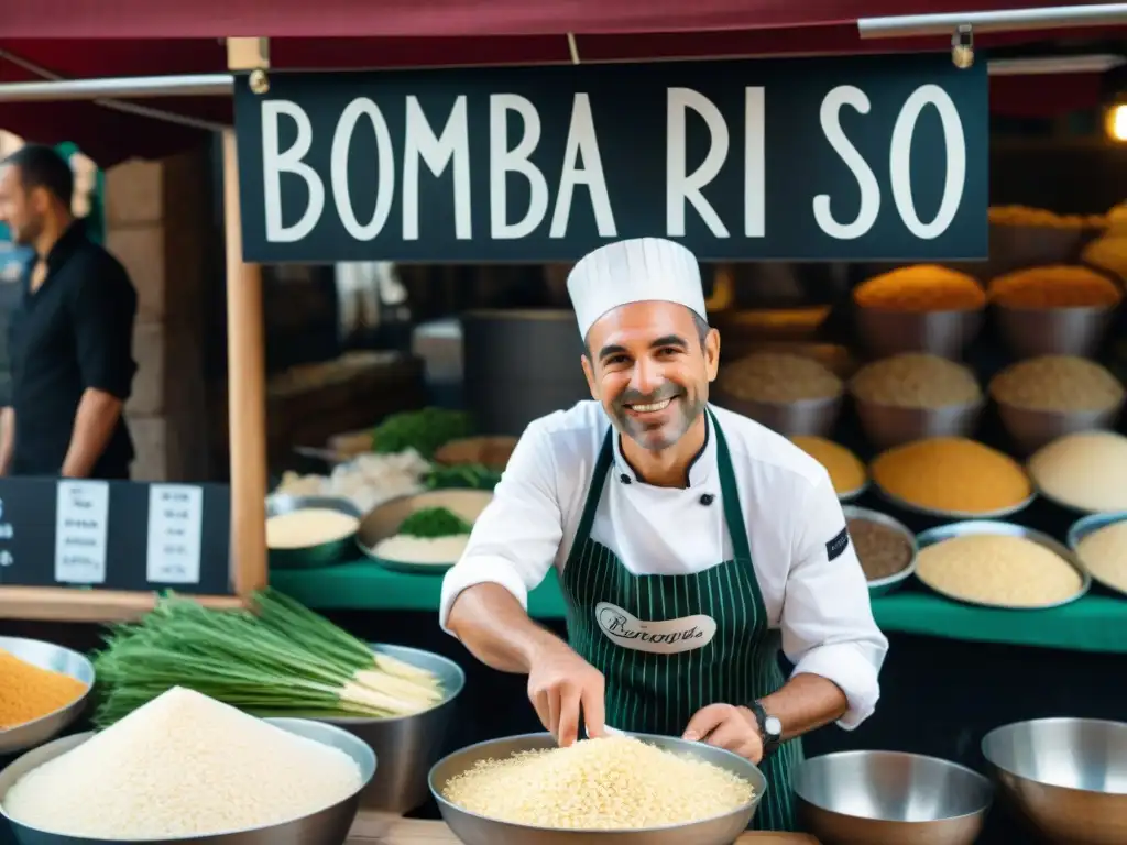 Un puesto de comida tradicional en un bullicioso mercado al aire libre en Emilia Romaña