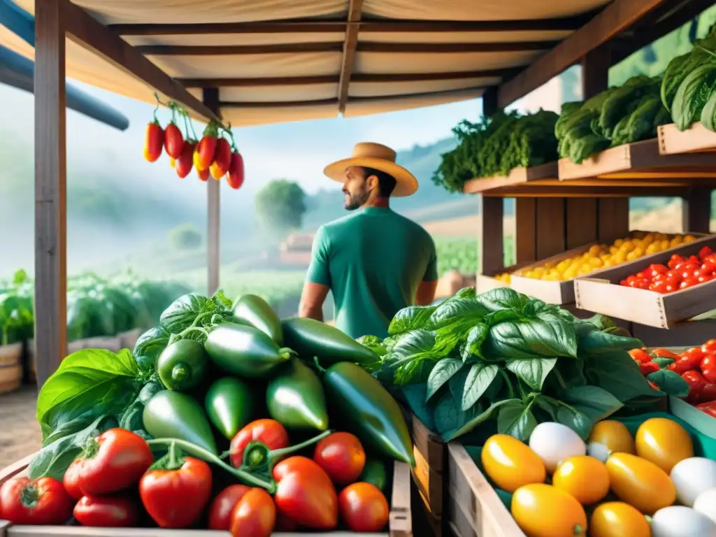 Un puesto de mercado italiano rebosante de superalimentos frescos, resaltando la riqueza nutricional