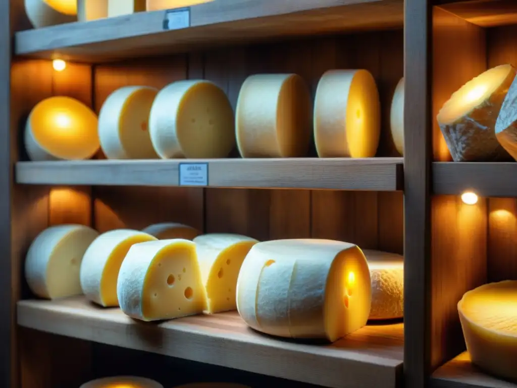 Queso Grana Padano envejeciendo en bodega: textura dorada y ambiente auténtico