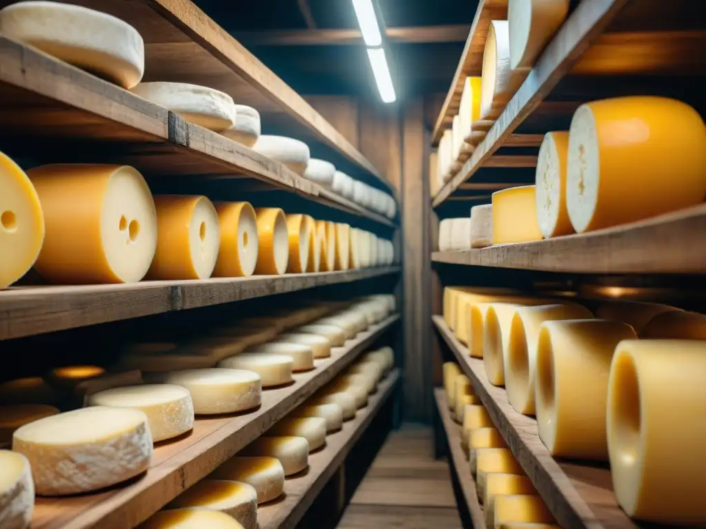 Un queso Provolone Valpadana envejecido en bodega italiana, con vetas de moho, textura y frescura