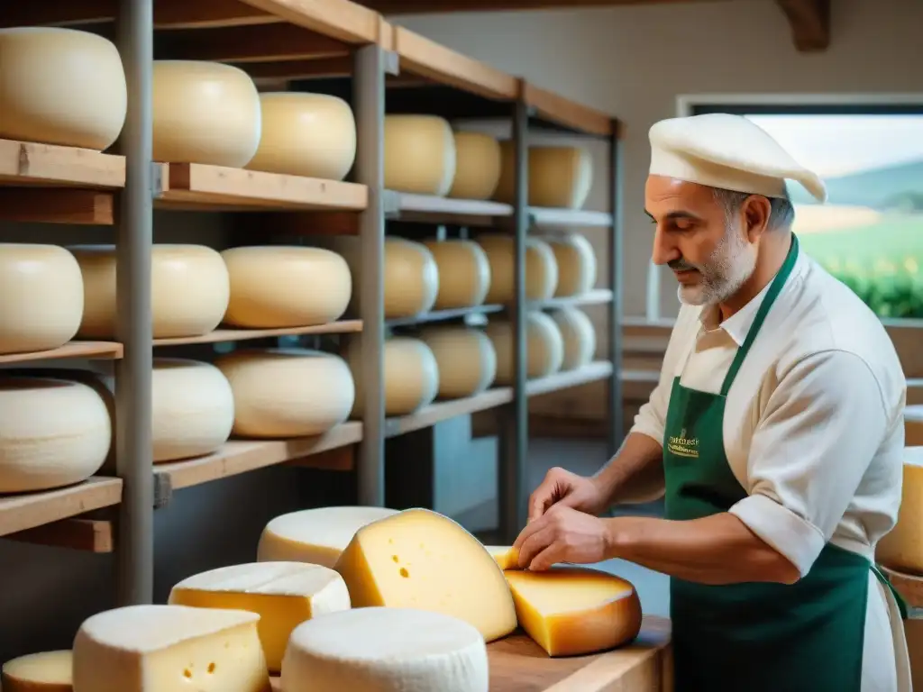 Producción de quesos italianos artesanal vs automatizado: Artesanos crean Parmigiano Reggiano a mano en taller tradicional