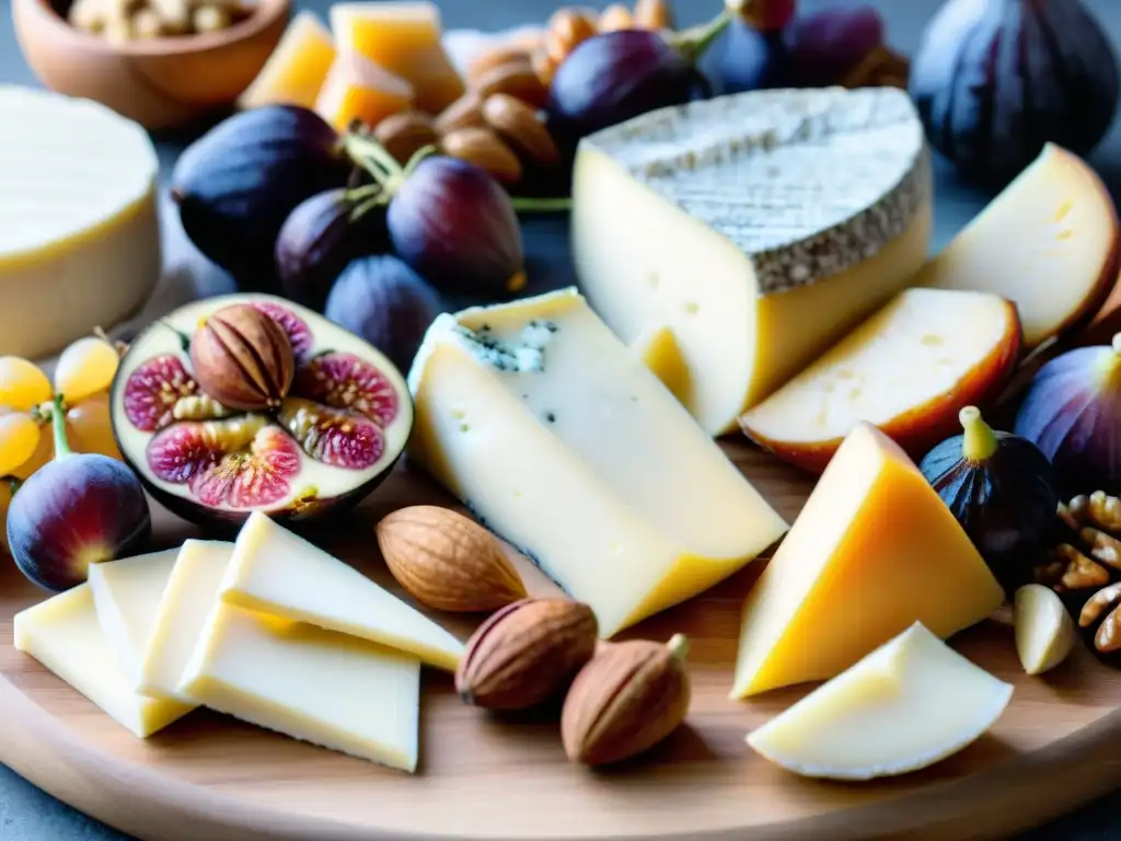 Quesos italianos para boda gourmet: Tabla de quesos finos con Parmigiano Reggiano, Pecorino Romano, Gorgonzola y Taleggio, acompañados de higos frescos, panal de miel, nueces y galletas artesanales