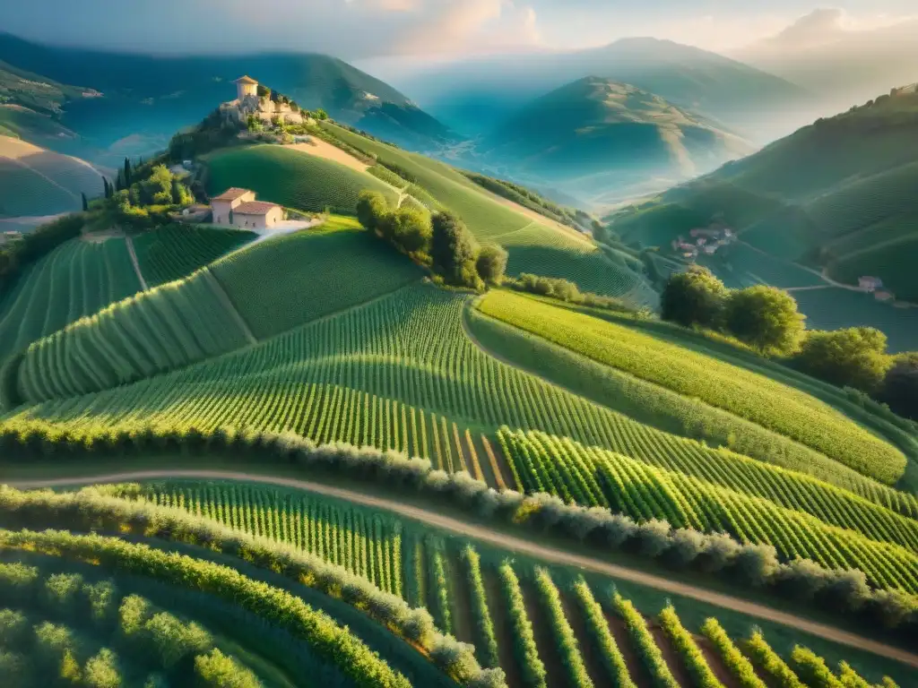 Quesos italianos éticos elaborados por agricultores en una granja pintoresca rodeada de colinas verdes y viñedos al atardecer