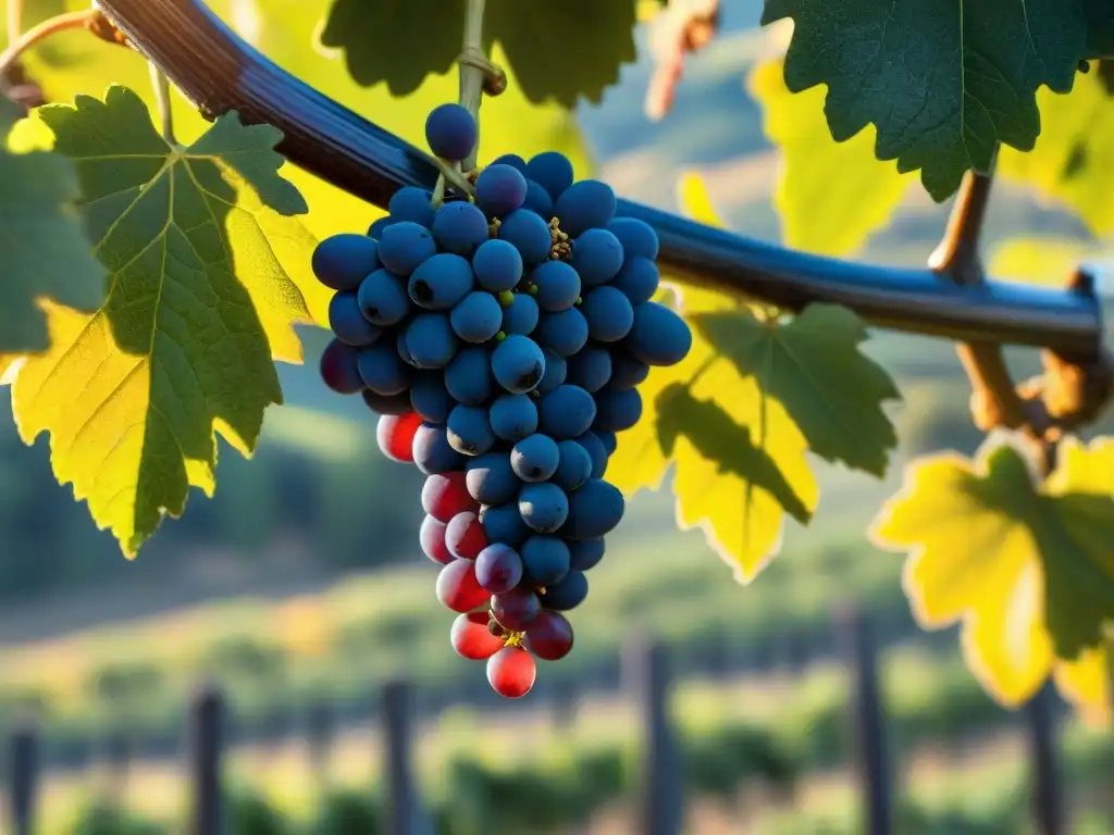 Racimos de uvas Sangiovese madurando bajo el sol italiano, en viñedos exuberantes