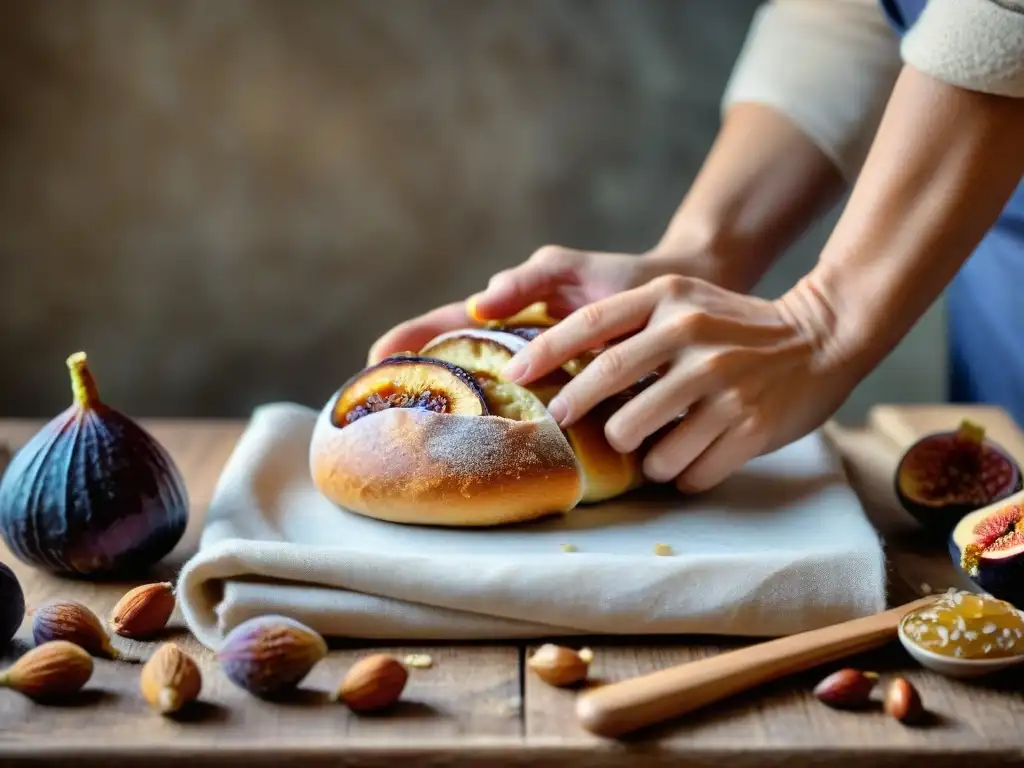 Preparando una receta auténtica de pan de higo italiano en una cocina rústica