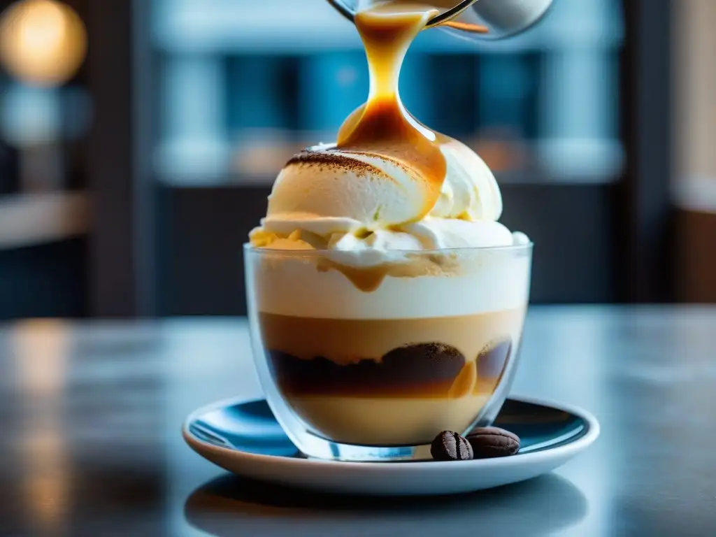 Receta gelato affogato café helado: Un affogato perfecto, con gelato y espresso, en una atmósfera acogedora de café