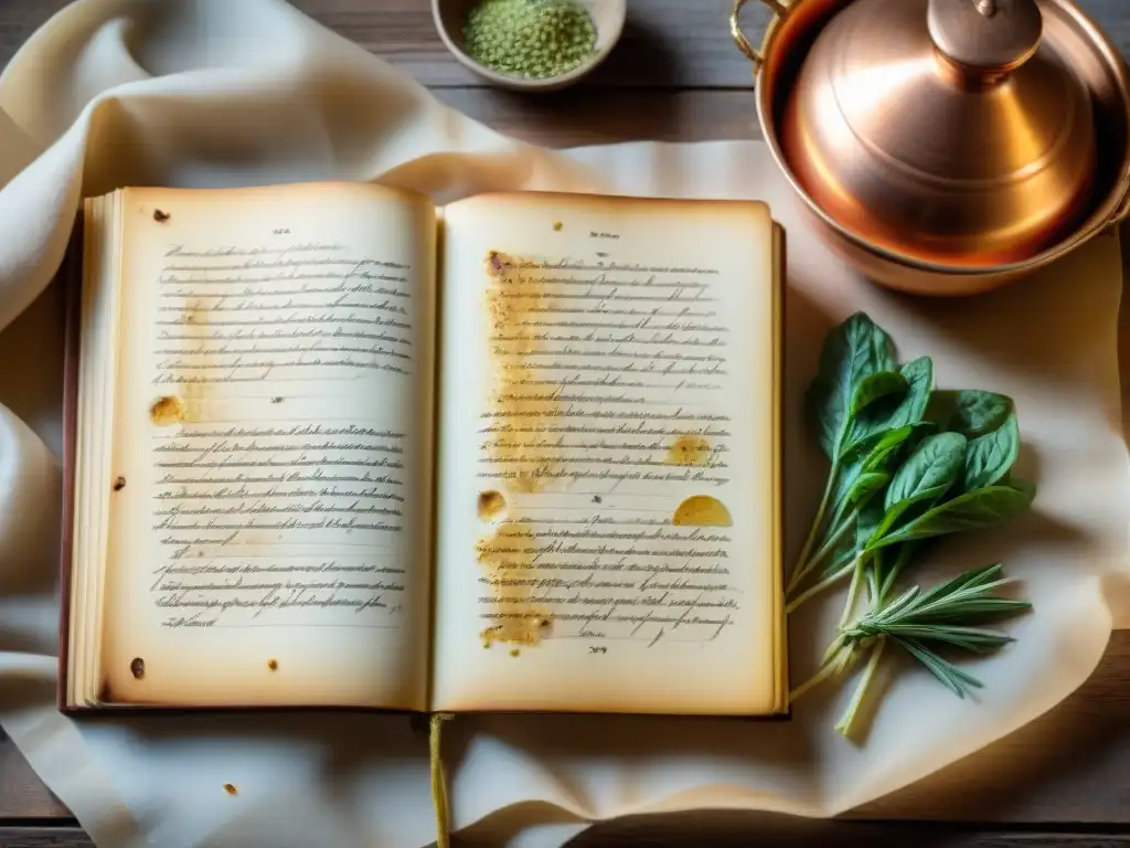 Recetas antiguas cocina italiana tradicionales: Detalle de un libro de cocina italiano envejecido con notas manuscritas y receta de pasta carbonara