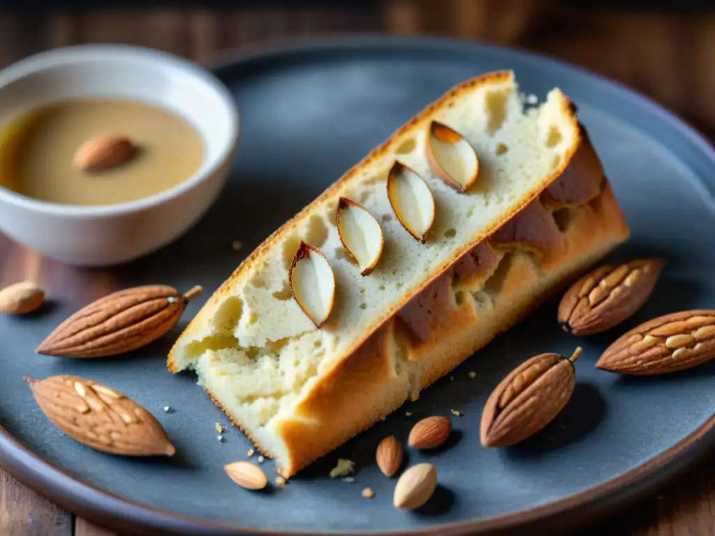 Recetas postres italianos almendras: Exquisitos biscotti recién horneados en plato de madera rústico