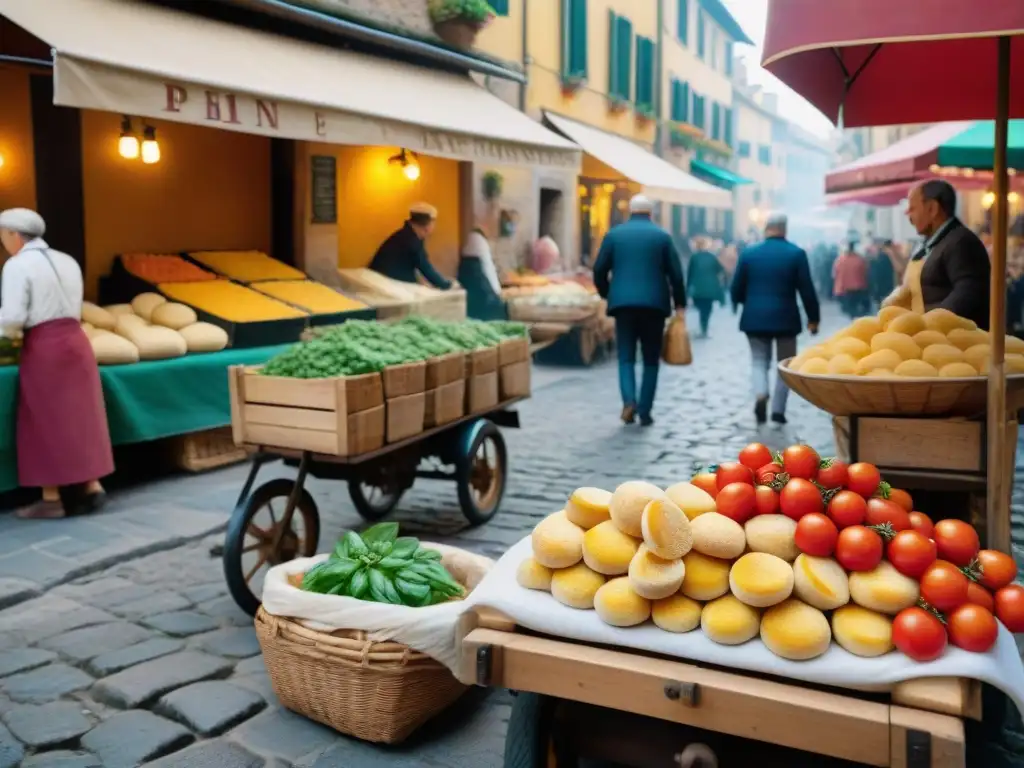 Mercado italiano: colores, sabores y tradición en las calles Recetas tradicionales de cocina italiana en un bullicioso mercado callejero