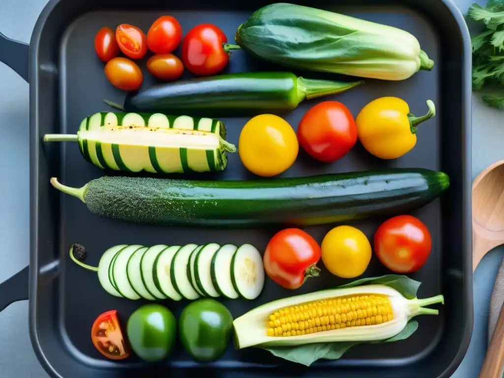 Recetas de verduras a la parrilla: Asado de vegetales variados en parrilla italiana, con humo y ambiente acogedor