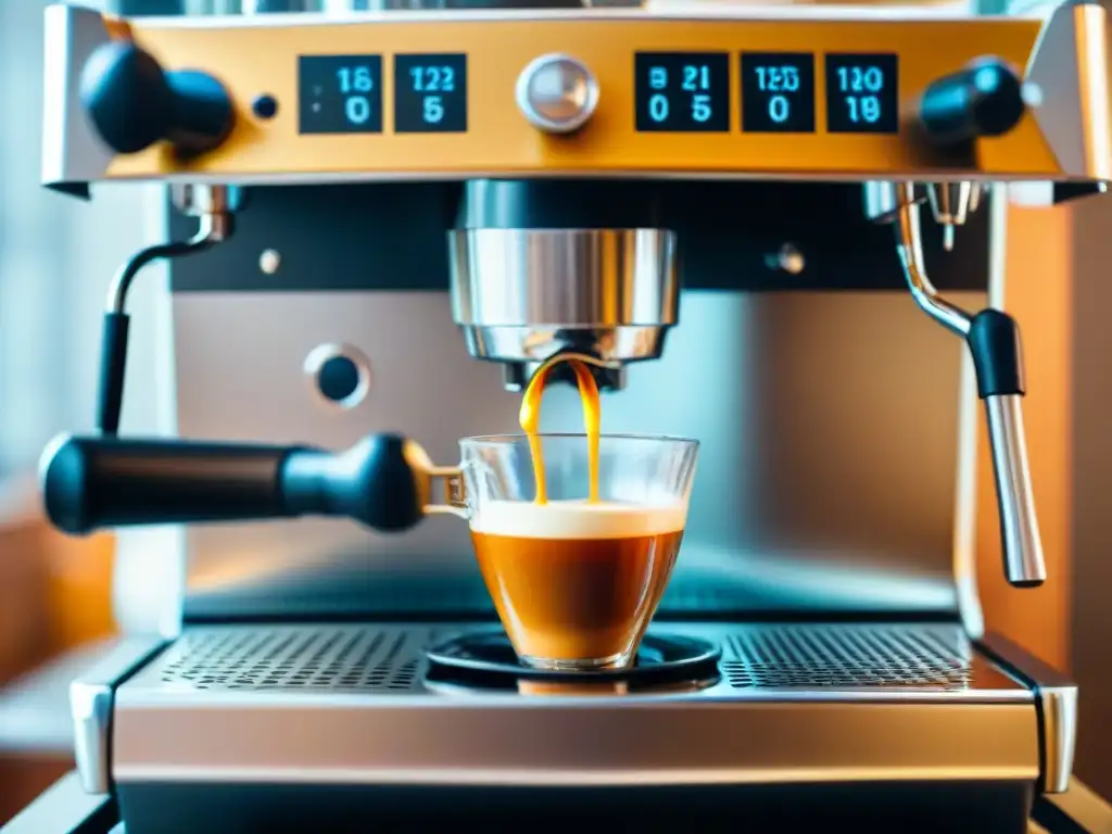 La refinada innovación de las máquinas café espresso italianas en acción, con crema dorada