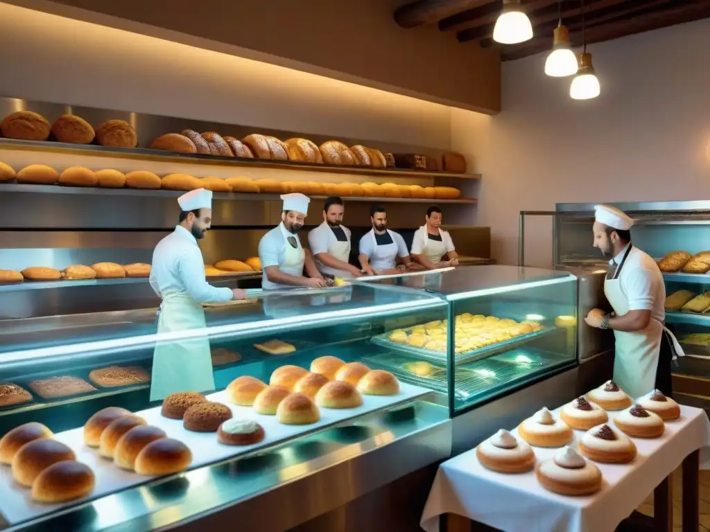 Repostería italiana en la cultura: Pastelería llena de delicias tradicionales, con clientes y panaderos expertos