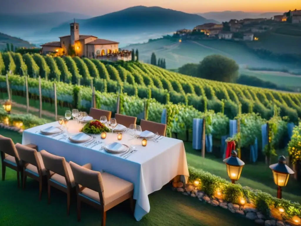 Restaurante de alta cocina en Italia entre viñedos al atardecer