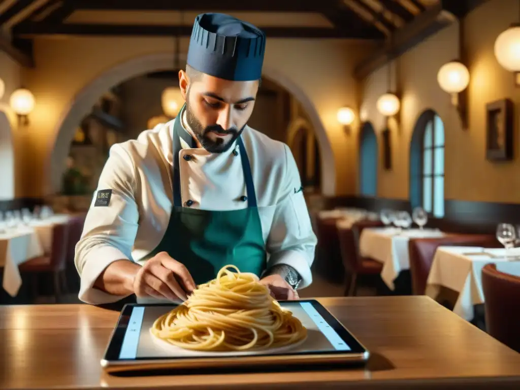 Un restaurante italiano fusionando tradición y tecnología con encanto rústico y moderno