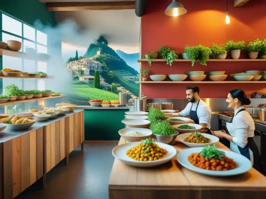 Restaurante vegano en Italia: comunidad y arte culinario Un restaurante vegano en Italia rebosante de vida, comunidad y delicias culinarias