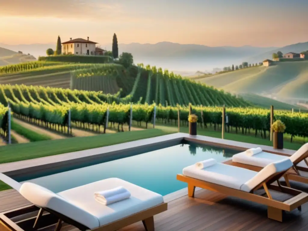 Retiro de lujo en viñedos de Piemonte, Italia: spa con jacuzzis al aire libre entre viñas y puestas de sol doradas