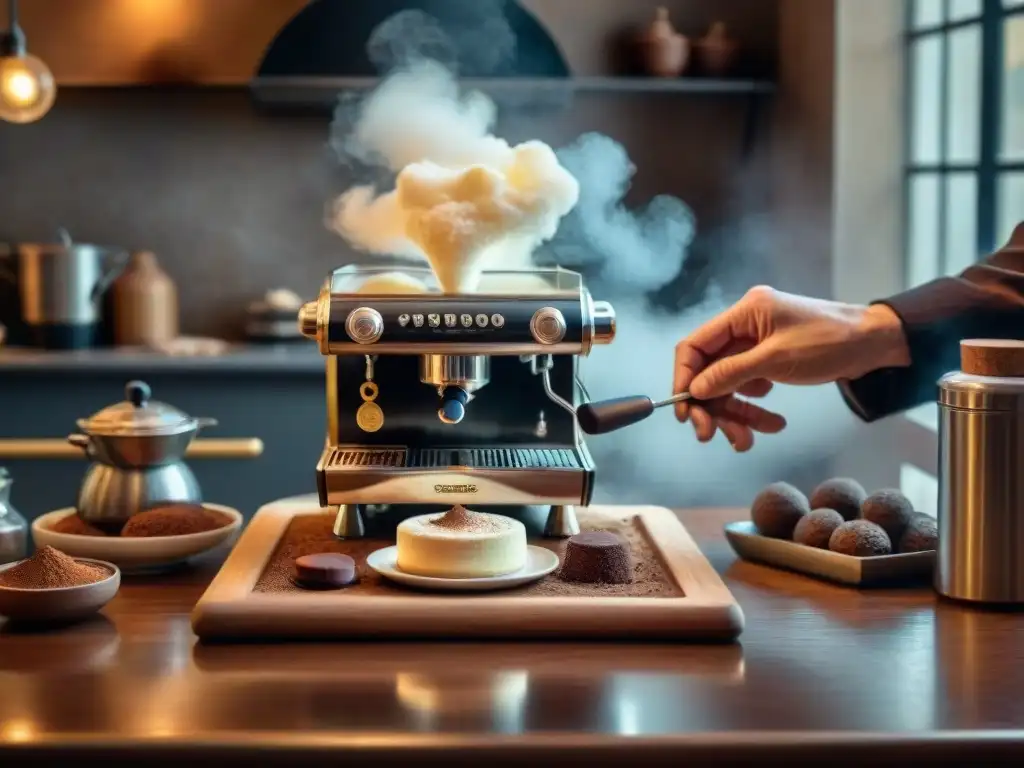 Un retrato detallado de una cocina italiana tradicional, con la evolución del tiramisú en Italia