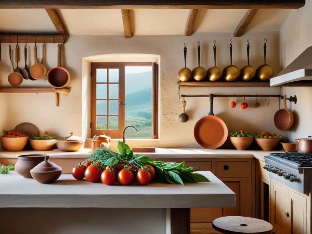 Un retrato detallado de una cocina toscana tradicional con técnicas de cocina tradicionales Toscana