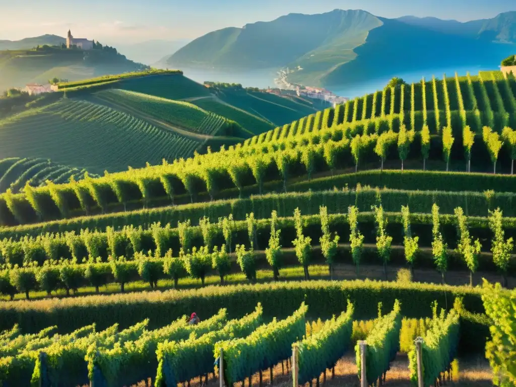 Vendimia romana en Prosecco: labor histórica bajo el sol mediterráneo Vivid retrato histórico de vendimia romana en la región Prosecco: laboriosos cosechadores bajo el sol mediterráneo