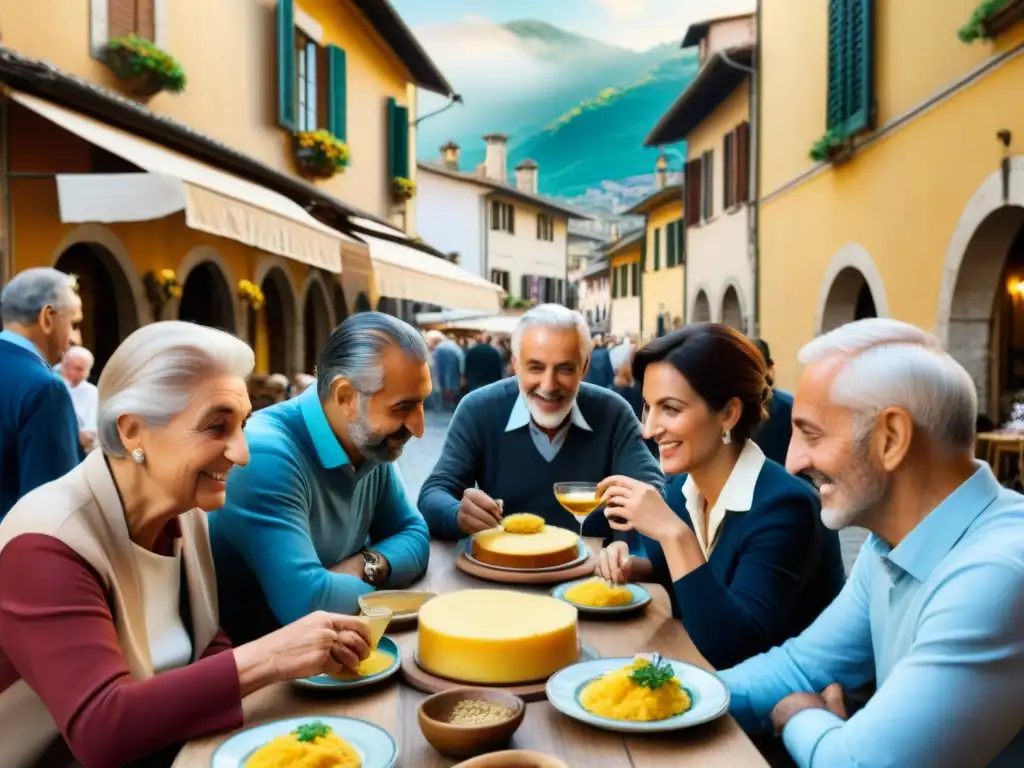 Reunión en la calle de Bérgamo con receta tradicional polenta e osei