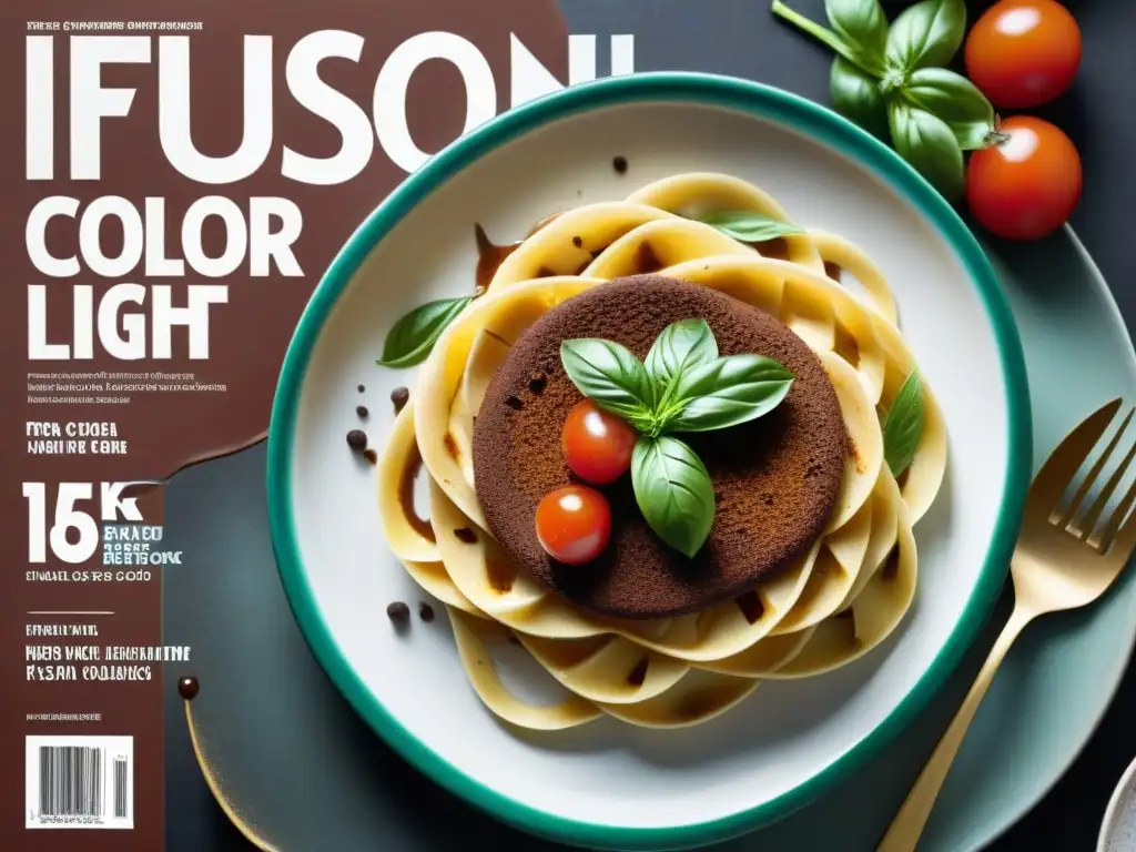 Una revista italiana de diseño gastronómico que muestra exquisitos platos como pasta casera, tiramisú y ensalada Caprese