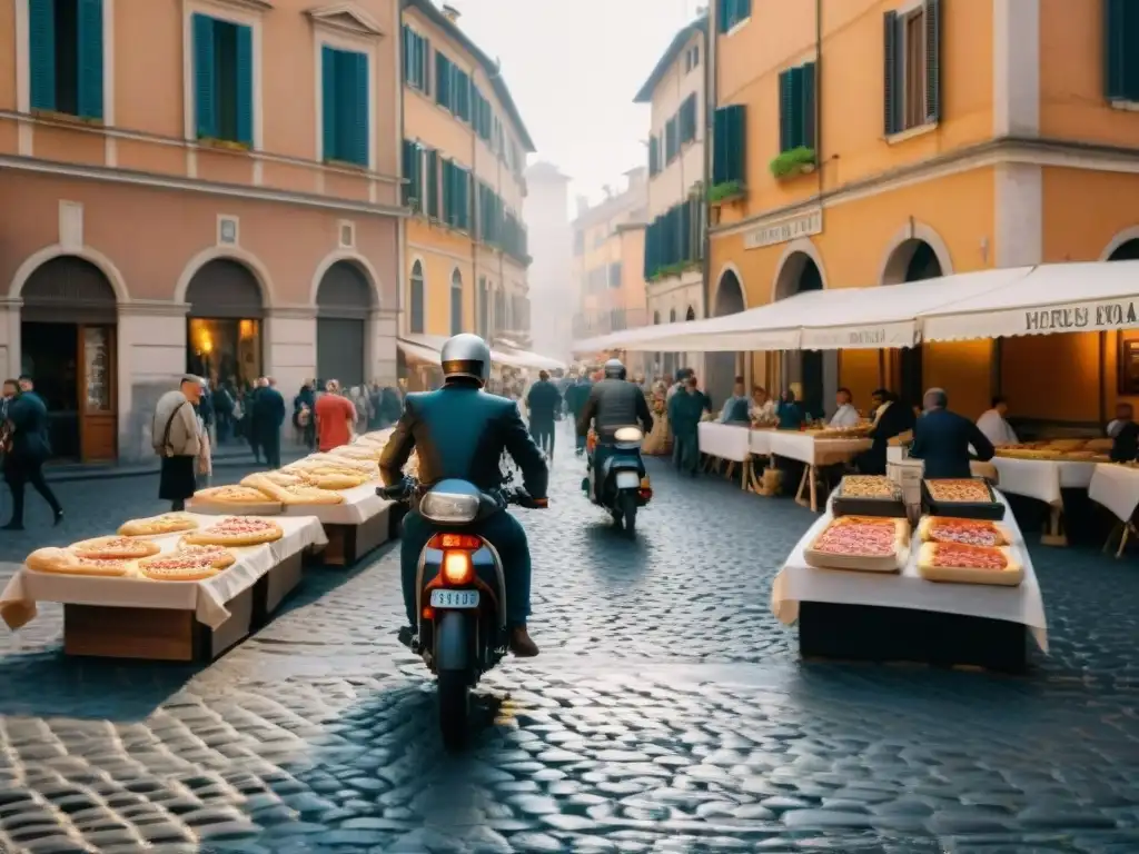 Revolution pizza callejera en Roma: bulliciosa calle con deliciosos Trapizzinos, locales y turistas disfrutando