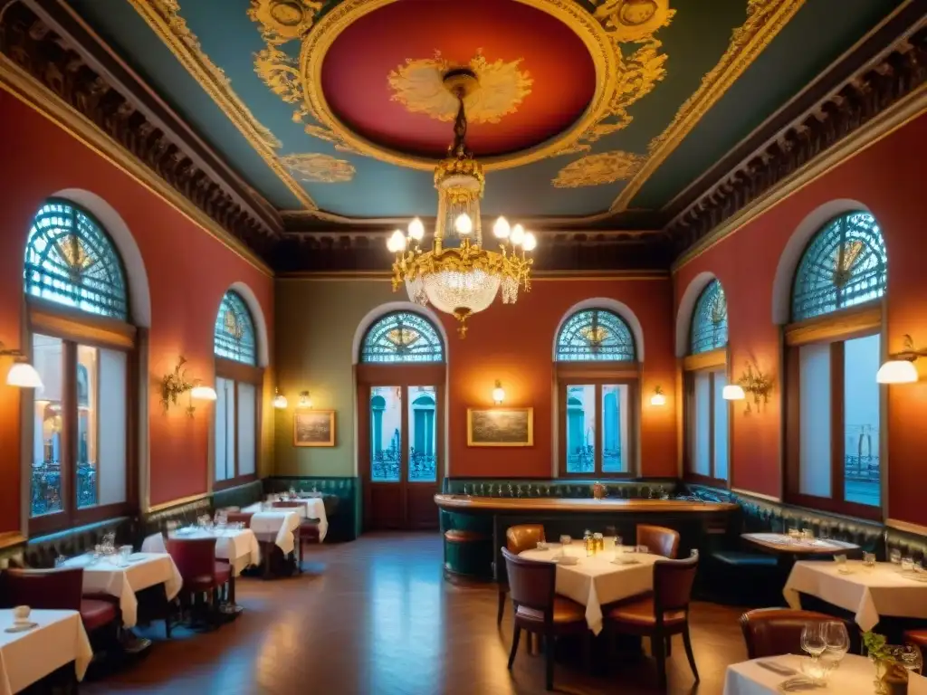 La rica decoración del Café Florian en Venecia, Italia, evoca la elegancia de los cafés históricos emblemáticos de Italia