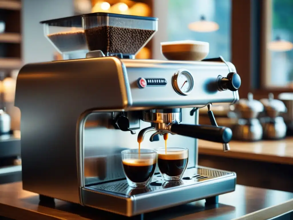 Un rincón acogedor de una cafetería rústica italiana, con una barista preparando un espresso perfecto