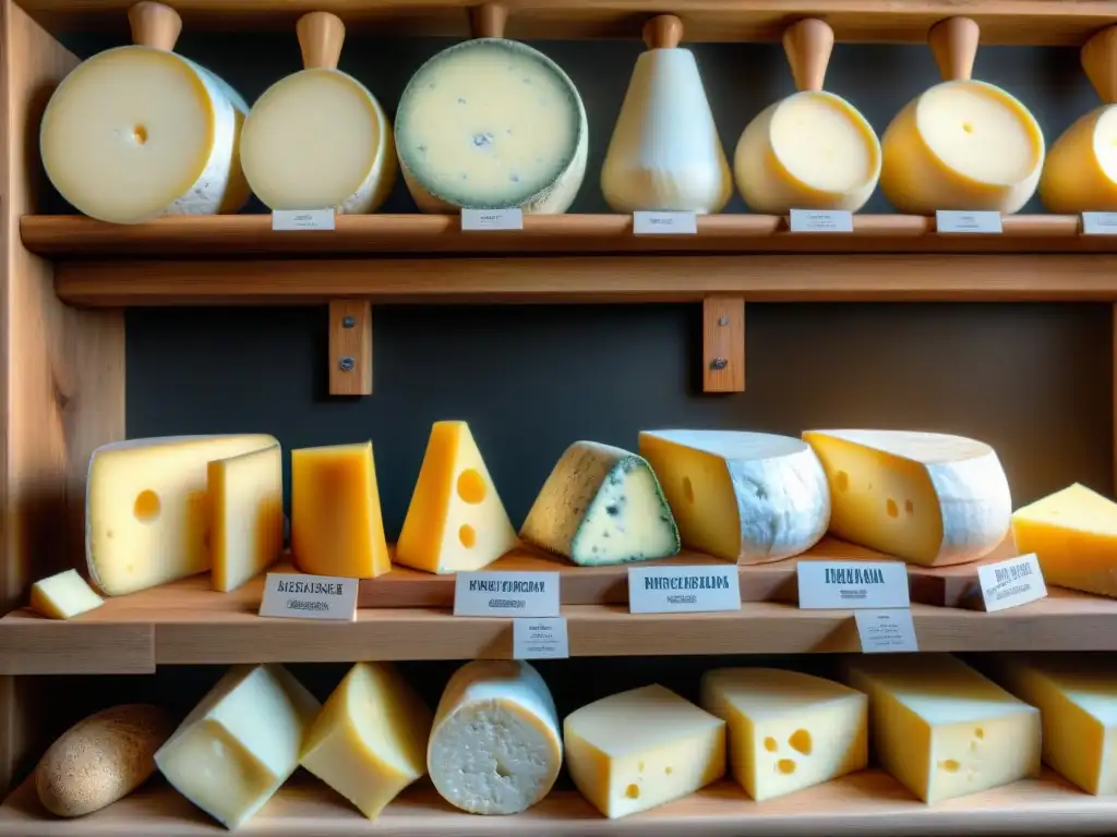 Un rincón acogedor de una tienda de queso italiano tradicional, exhibiendo variedades de Caciocavallo