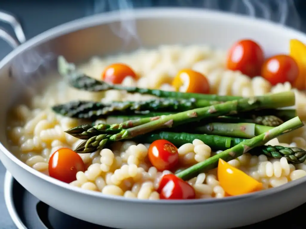 Un risotto bajo en calorías con verduras vibrantes, un festín para la vista y el paladar