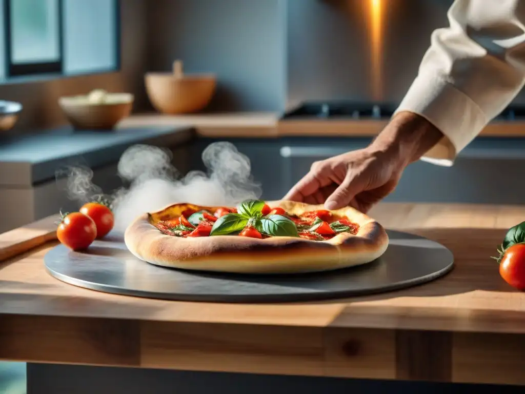 Un robot de cocina moderno amasando masa de pizza con precisión en una cocina italiana