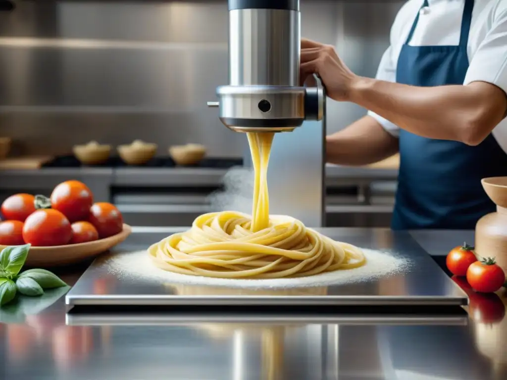 Robots de cocina para cocina italiana en acción: pasta fresca hecha con precisión en un elegante entorno culinario