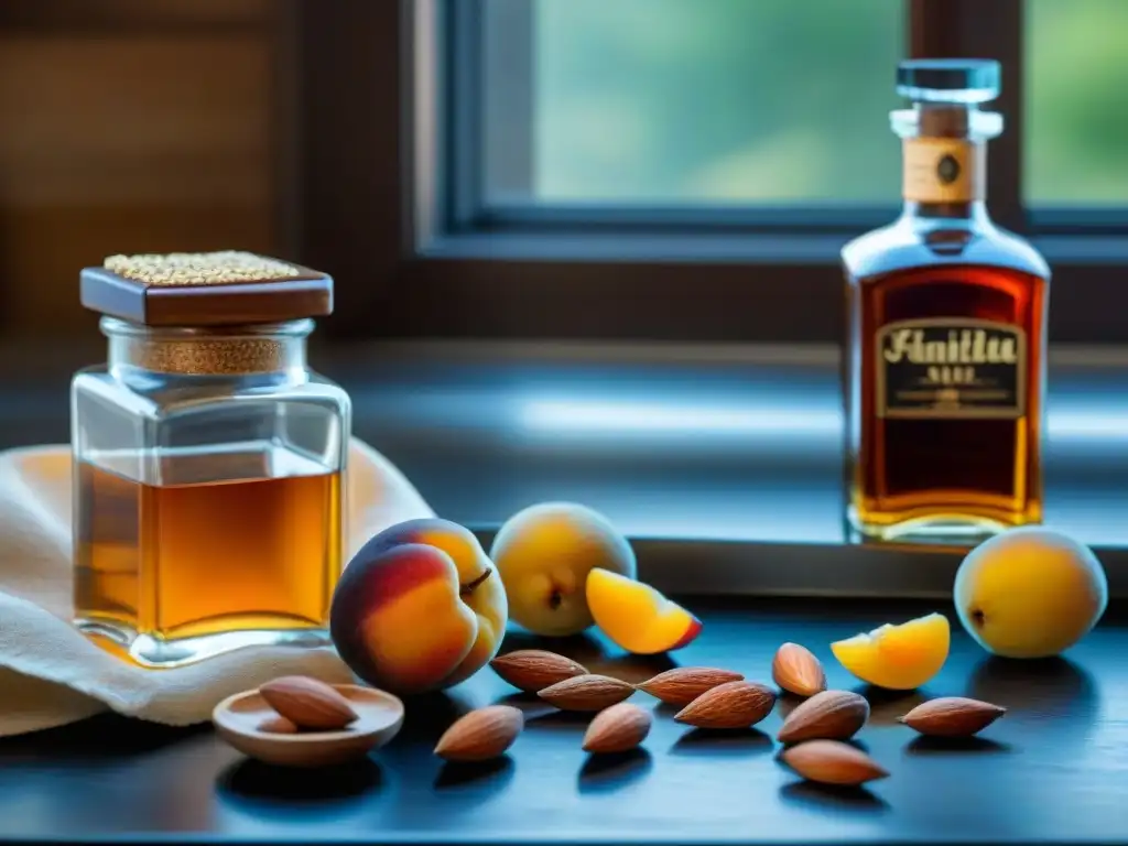 Un rústico bodegón italiano con ingredientes para hacer Amaretto