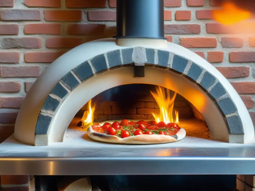 Secreto auténtico de la pizza napolitana: horno de leña en Nápoles con chef preparando pizza