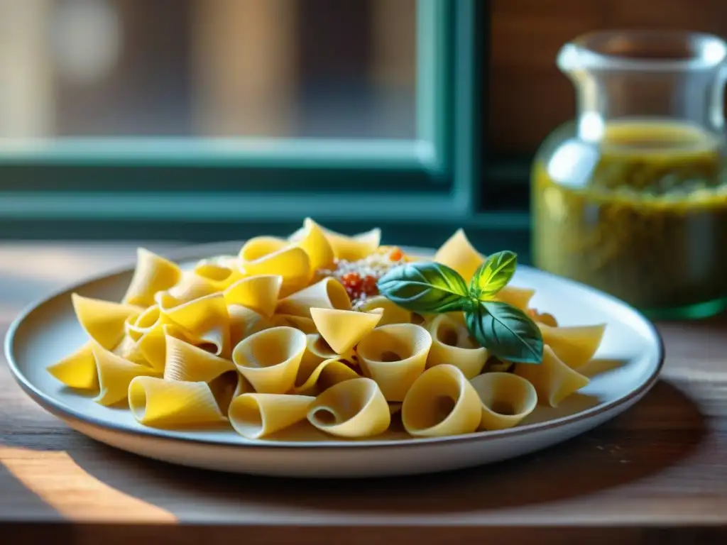 Una selección variada de platos de pasta más icónicos de Italia, exhibidos con esmero en una mesa rústica