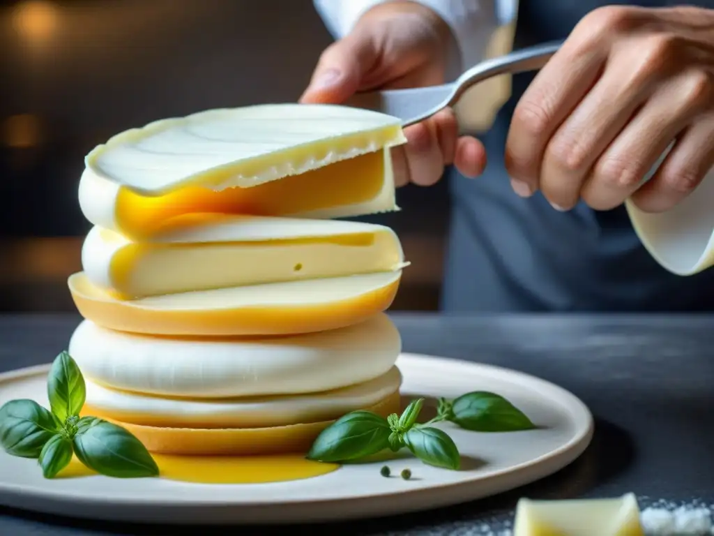 Apilando sfoglia di mozzarella con maestría en cocina italiana, una mezcla perfecta de tradición e innovación culinaria