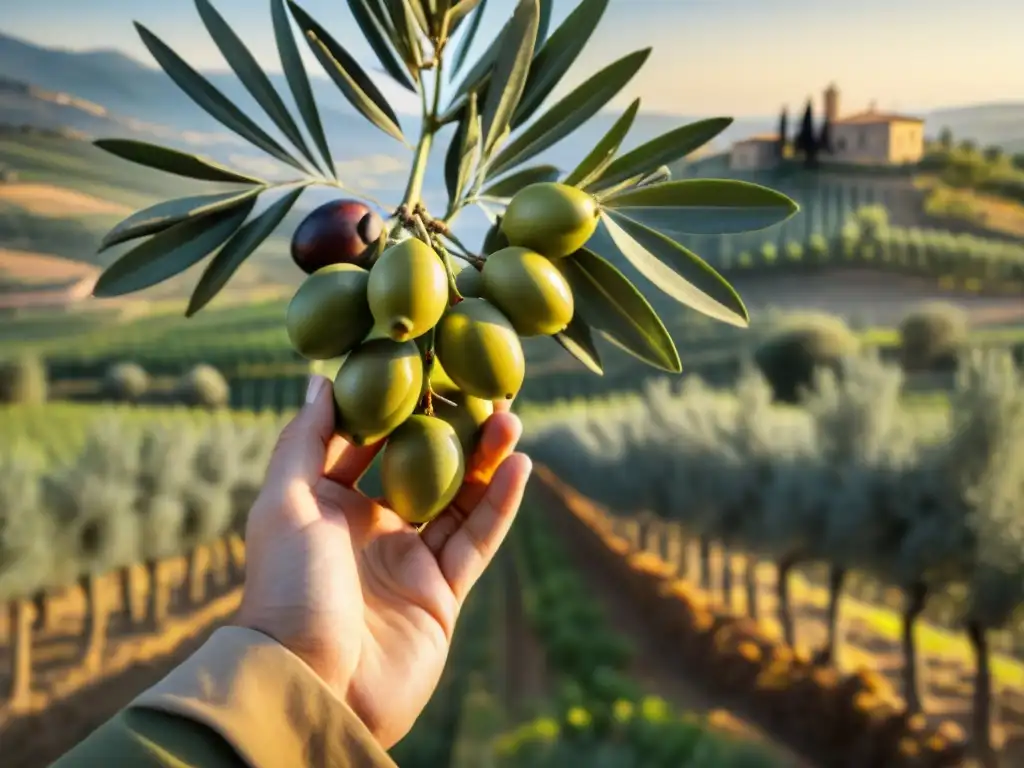 El sol dorado acaricia los olivares de la Toscana, donde destacan los olivos cargados de aceitunas